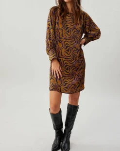 Robe Lizy imprimée ocre/violet