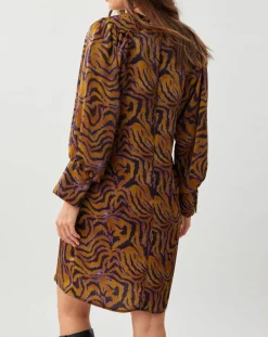 Robe Lizy imprimée ocre/violet