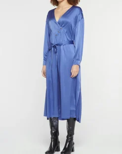 Robe longue 100% Soie Abito bleue