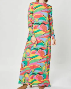 Robe longue Caftan Purple Country Pop fluo