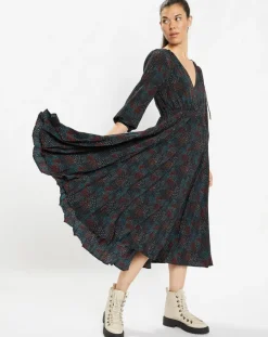 Robe longue et plissée Gaia noire