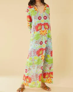 Robe longue Mexico imprimée bleue