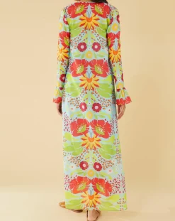 Robe longue Mexico imprimée bleue