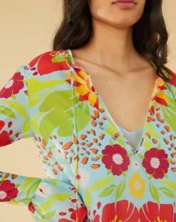 Robe longue Mexico imprimée bleue