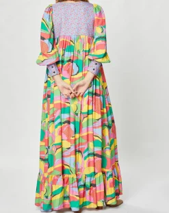 Robe longue Purple Country print bleu gris