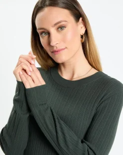 Robe manches longues Col Rond Maille Milano vert foncé