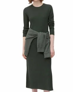 Robe manches longues Col Rond Maille Milano vert foncé