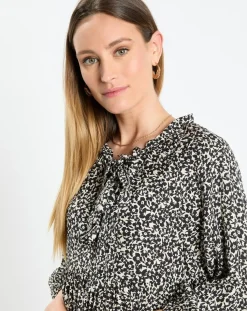 Robe maxi imprimée fleurs blanc/noir