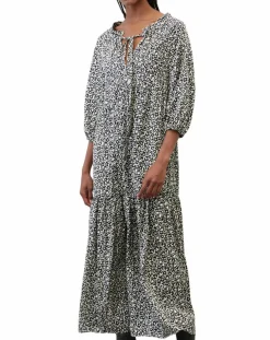 Robe maxi imprimée fleurs blanc/noir