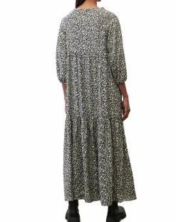 Robe maxi imprimée fleurs blanc/noir