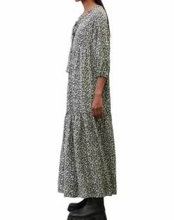 Robe maxi imprimée fleurs blanc/noir