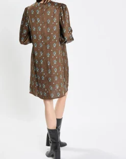 Robe medium imprimée marron