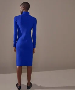 Robe Melina moulante boutons bleu outremer