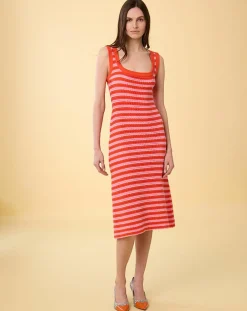 Robe Midi Ecaille Arc-en-ciel bicolore rouge/rose