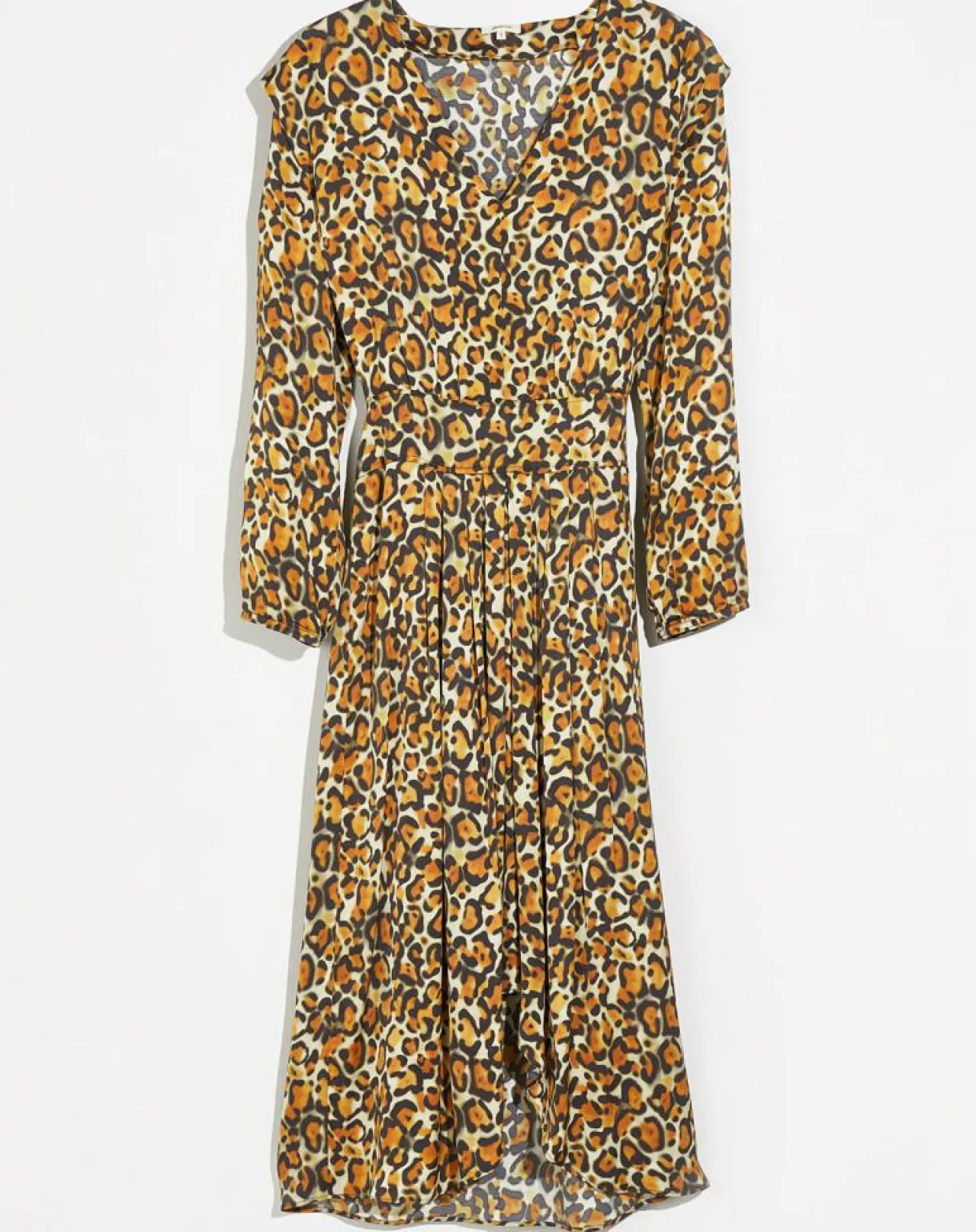 Robe midi effet satiné Annie léopard dorée/marron