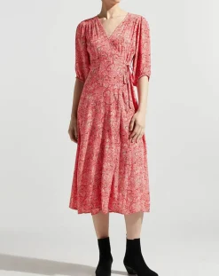 Robe midi portefeuille Nacre imprimée rose