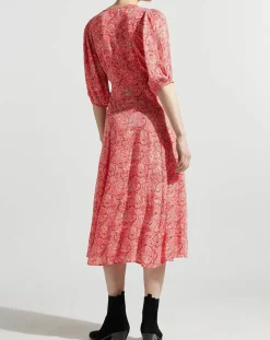 Robe midi portefeuille Nacre imprimée rose