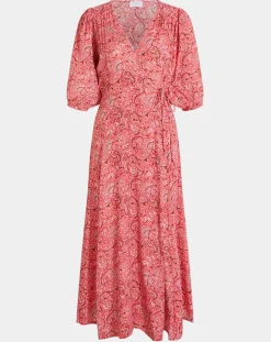 Robe midi portefeuille Nacre imprimée rose