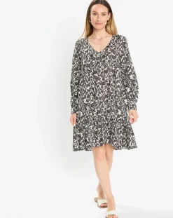 Robe mi-longue à fleurs noire