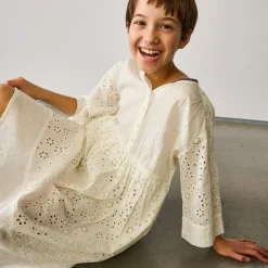 Robe mi-longue en Coton Hoboes broderies anglaises écrue