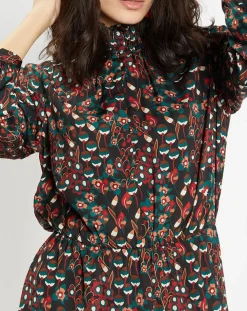 Robe mi-longue fluide Gautier imprimée noire