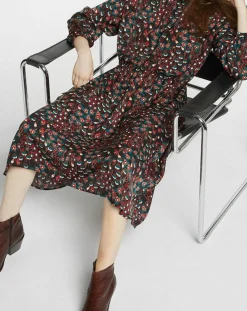 Robe mi-longue fluide Gautier imprimée noire