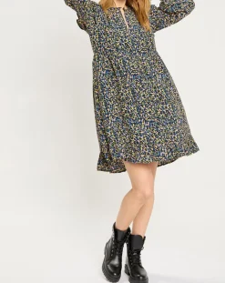 Robe mi-longue imprimée multicolore