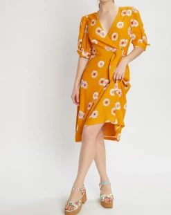 Robe Paquerette imprimée jaune moutarde