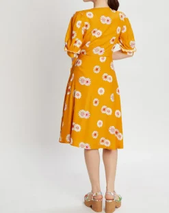 Robe Paquerette imprimée jaune moutarde