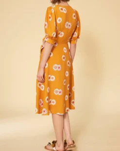 Robe Paquerette imprimée jaune moutarde