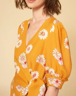 Robe Paquerette imprimée jaune moutarde