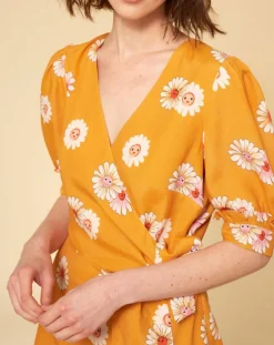 Robe Paquerette imprimée jaune moutarde