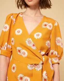 Robe Paquerette imprimée jaune moutarde