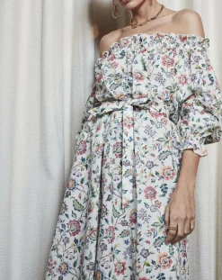 Robe épaules dénudées imprimé liberty multicolore