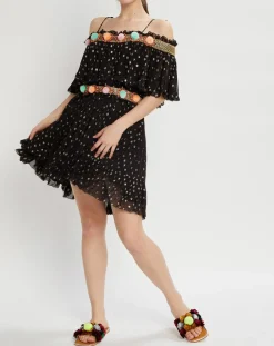 Robe épaules dénudées Luna noir/doré