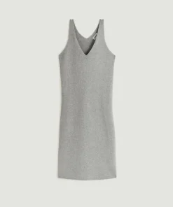 Robe Paulette col V côtelée gris moyen