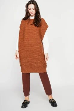 Robe poncho col rond marron