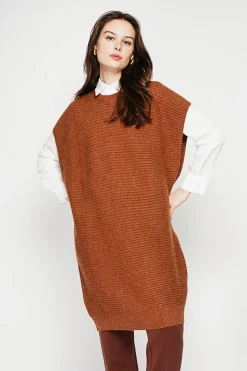 Robe poncho col rond marron