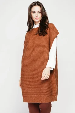 Robe poncho col rond marron