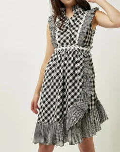 Robe Prairie volantée à carreaux noir/blanc