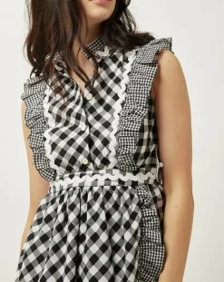 Robe Prairie volantée à carreaux noir/blanc