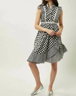 Robe Prairie volantée à carreaux noir/blanc