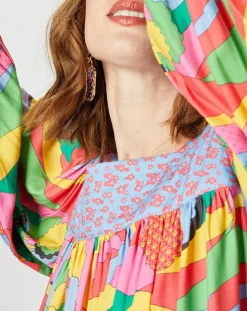 Robe Purple Country print bleu gris