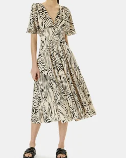 Robe Rafi imprimée zèbre noir/beige