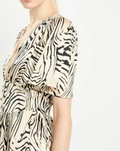 Robe Rafi imprimée zèbre noir/beige