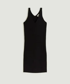 Robe Raymonde col V côtelée noir