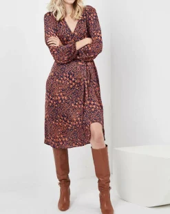 Robe Rose imprimée brique/bleu marine