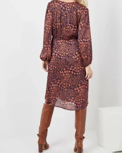 Robe Rose imprimée brique/bleu marine