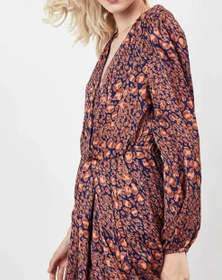 Robe Rose imprimée brique/bleu marine