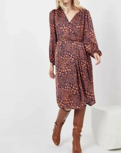 Robe Rose imprimée brique/bleu marine